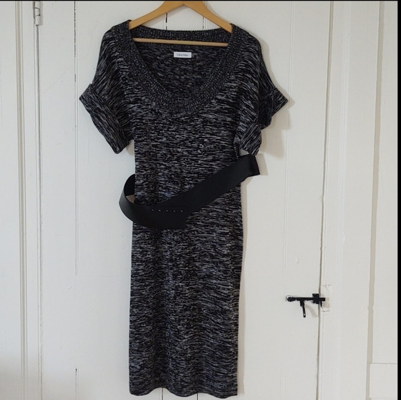 Calvin Klein Dresses & Skirts - EUC! Calvin Klein Wool Blend Marbled Belted Sweater Dress Size M